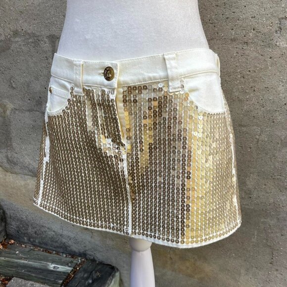 Blugirl Folies Y2K Gold and White Sequin Mini Skirt - Picture 1 of 8